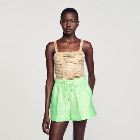 Sandro Rhinestone Square Neck Crop Tank Top Beige - XL - Picture 3 of 5